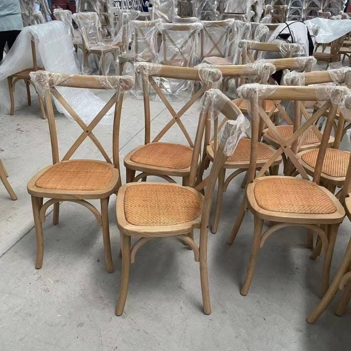 Stackable Banquet Dining Plastic X Back Resin Crossback Chair for Event Vintage Design Farm Vineyard Oak Wood X Back Chairs Wooden Brown Chair Cross Back for sale at wholesale prices - Image 6