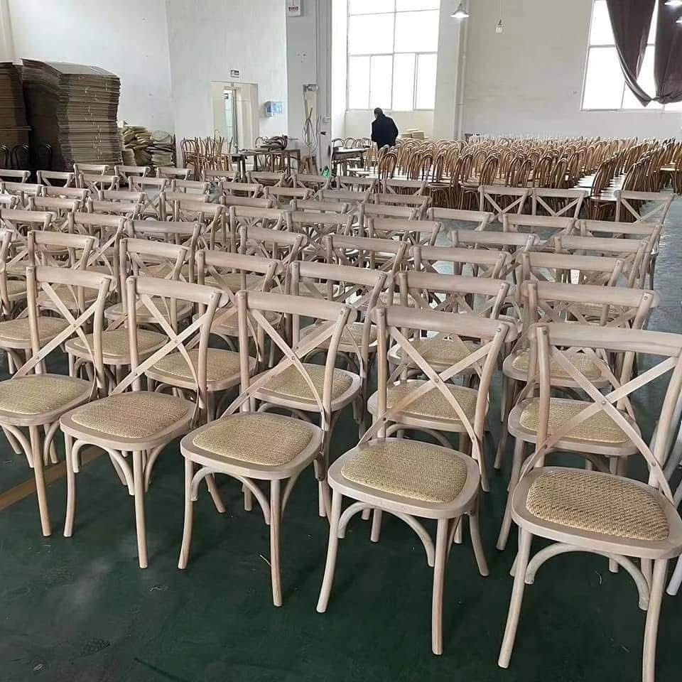 Stackable Banquet Dining Plastic X Back Resin Crossback Chair for Event Vintage Design Farm Vineyard Oak Wood X Back Chairs Wooden Brown Chair Cross Back for sale at wholesale prices